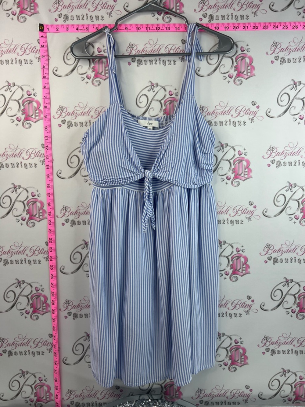 Ripe Dress tie up ribbon bow stripes Blue and White Striped Tie-Front Sundress